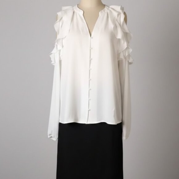 Ivanka Trump Women Medium Blouse Shirt Ruffles Cold Shoulder Tops NEW - Picture 2 of 11